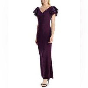 Ralph Lauren Embellished flutter sleeve formal gown
